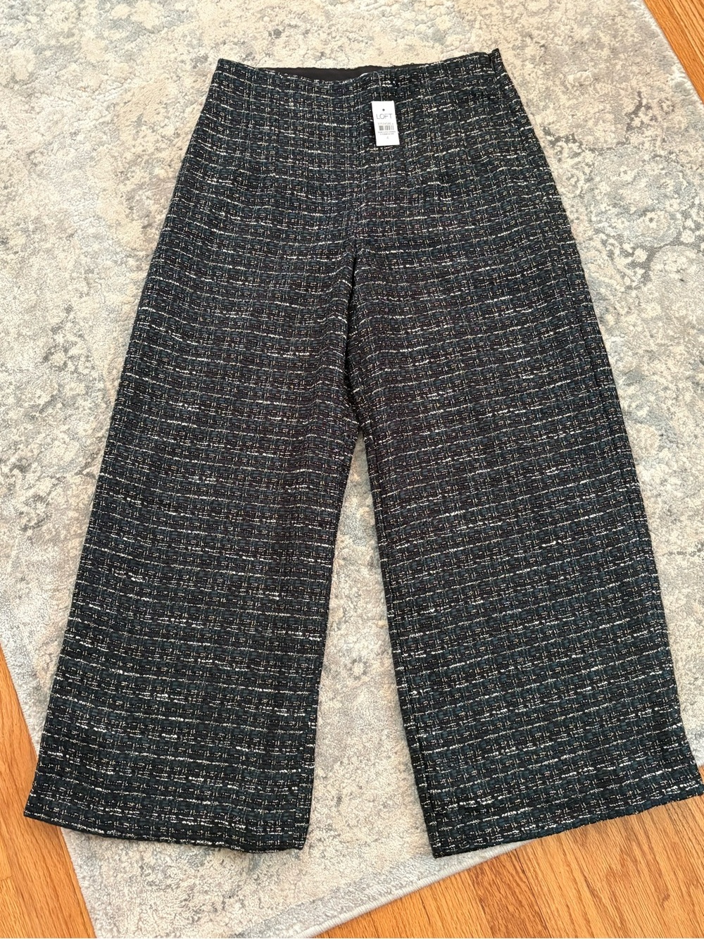 Loft Black Tweed Wide-Leg Crop Pants